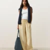 100 % Leinen-Hose mit geradem Bein und Streifenmuster
