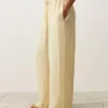 100 % Leinen-Hose mit geradem Bein und Streifenmuster