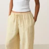 100 % Leinen-Hose mit geradem Bein und Streifenmuster