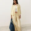 100 % Leinen-Hose mit geradem Bein und Streifenmuster