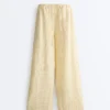 100 % Leinen-Hose mit geradem Bein und Streifenmuster