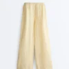 100 % Leinen-Hose mit geradem Bein und Streifenmuster