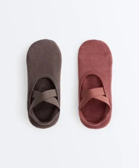 2 Paar gepolsterte, unsichtbare Socken aus Baumwollmischung für Yoga und Pilates mit gekreuzten Bändern