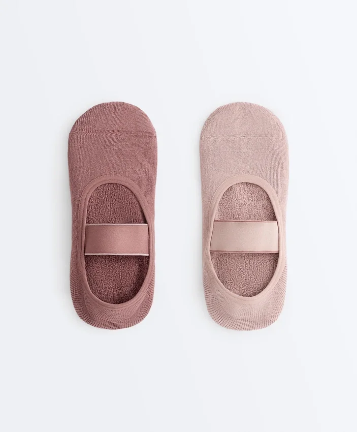 2 Paar gepolsterte, unsichtbare Yoga- und Pilates-Socken aus Baumwollmischung mit breitem Bund 2 Paar gepolsterte, unsichtbare Yoga- und Pilates-Socken aus Baumwollmischung mit breitem Bund