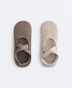 2 Paar gepolsterte Yoga- und Pilates-Socken aus Baumwollmischung mit gekreuzten Bändern