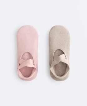 2 Paar gepolsterte Yoga- und Pilates-Socken aus Baumwollmischung mit gekreuzten Bändern