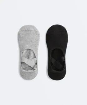 2 Paar gepolsterte Yoga- und Pilates-Socken aus Baumwollmischung mit gekreuzten Bändern