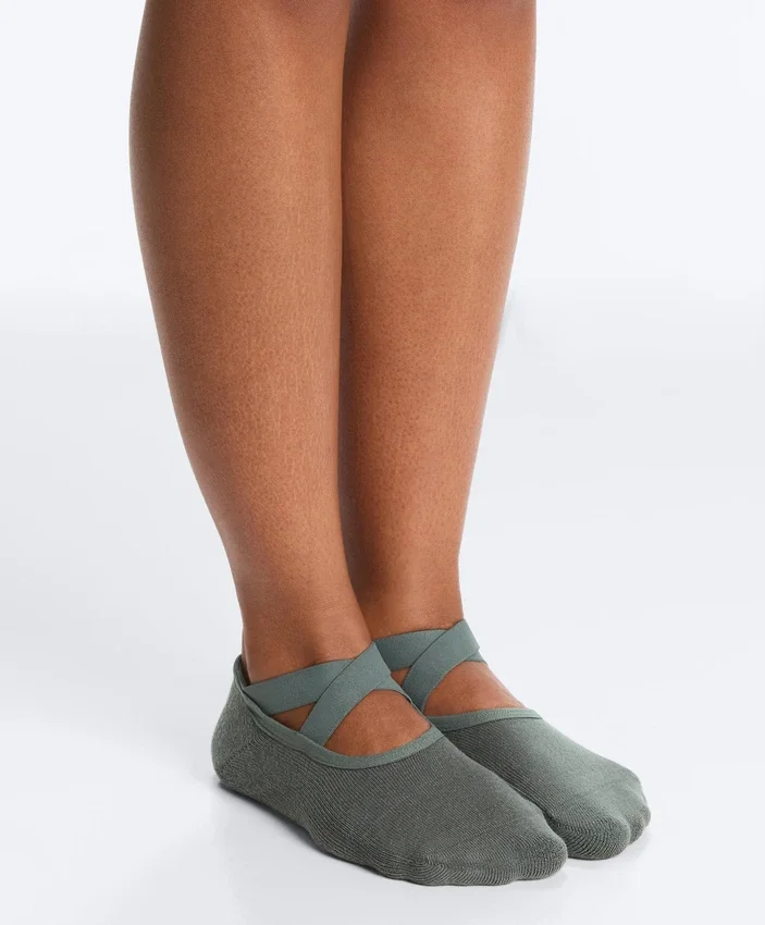 2 Paar gepolsterte Yoga- und Pilates-Socken aus Baumwollmischung mit gekreuzten Bändern 2 Paar gepolsterte Yoga- und Pilates-Socken aus Baumwollmischung mit gekreuzten Bändern
