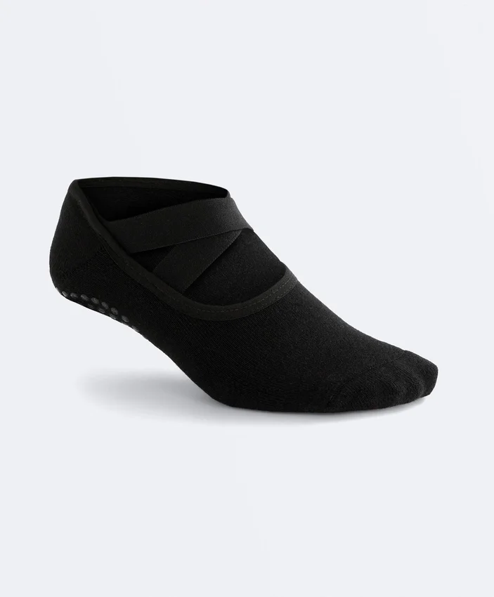 2 Paar gepolsterte Yoga- und Pilates-Socken aus Baumwollmischung mit gekreuzten Bändern 2 Paar gepolsterte Yoga- und Pilates-Socken aus Baumwollmischung mit gekreuzten Bändern