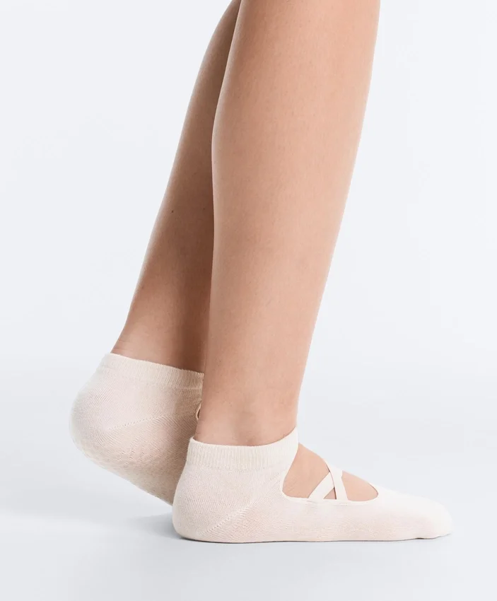2 Paar Sneaker-Socken aus Baumwollmischung für Yoga und Pilates mit gekreuzten Bändern 2 Paar Sneaker-Socken aus Baumwollmischung für Yoga und Pilates mit gekreuzten Bändern