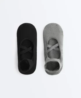 2 Paar Yoga- und Pilates-Socken aus Baumwollmischung mit gekreuzten Bändern