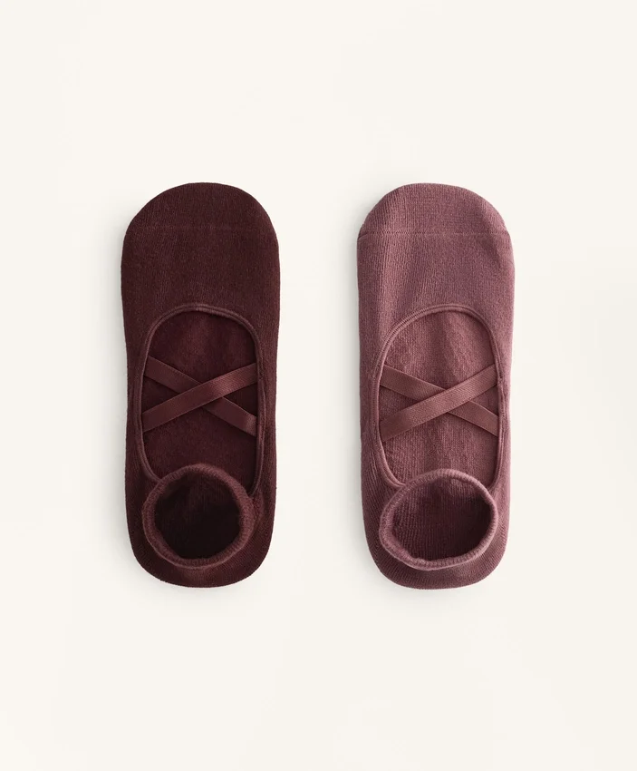 2 Paar Yoga- und Pilates-Socken aus Baumwollmischung mit gekreuzten Bändern 2 Paar Yoga- und Pilates-Socken aus Baumwollmischung mit gekreuzten Bändern