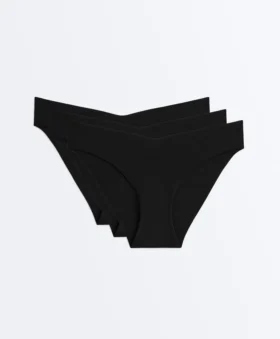 3 klassische Bikinis-Slips aus nahtloser Polyamidmischung mit V-Ausschnitt