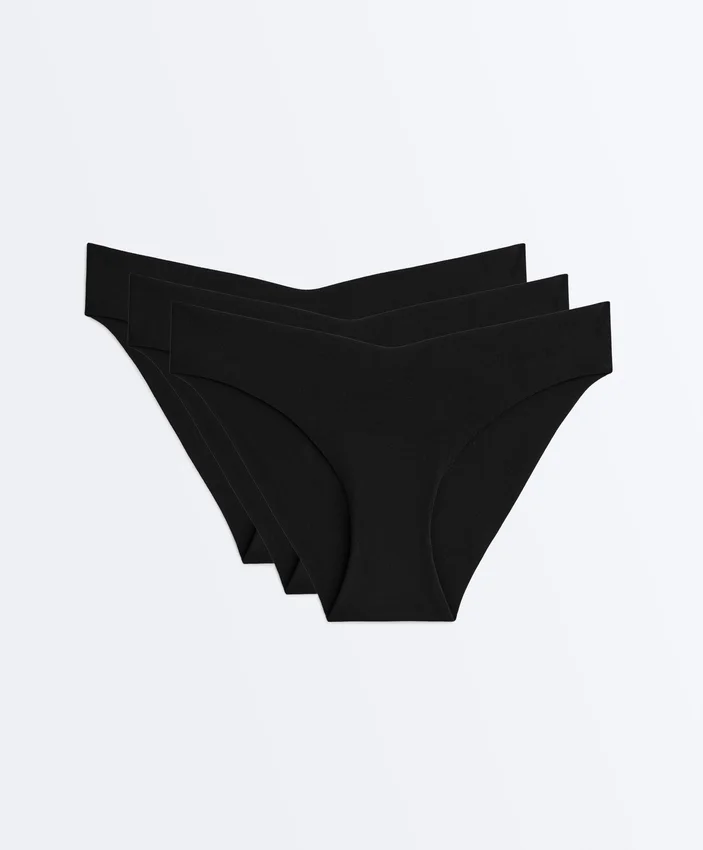 3 klassische Bikinis-Slips aus nahtloser Polyamidmischung mit V-Ausschnitt 3 klassische Bikinis-Slips aus nahtloser Polyamidmischung mit V-Ausschnitt