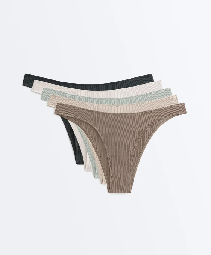 5 Brazilian-Slips aus Baumwollrippstoff mit U-Ausschnitt 5 Brazilian-Slips aus Baumwollrippstoff mit U-Ausschnitt