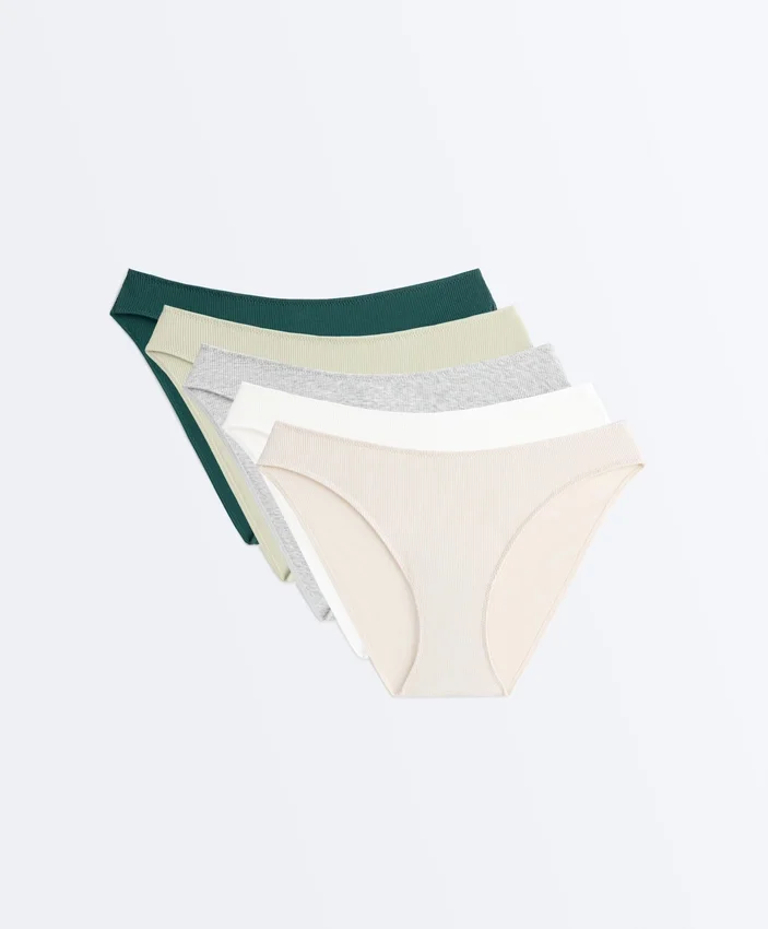 5 klassische U-Cut-Slips aus Baumwollripp 5 klassische U-Cut-Slips aus Baumwollripp