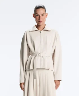 Baumwoll-Piqué-Jacke mit Gürtel