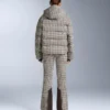 Wasserabweisende, bedruckte, hoch geschnittene Stretch-Skihose mit ausgestelltem Bein Wasserabweisende, bedruckte, hoch geschnittene Stretch-Skihose mit ausgestelltem Bein