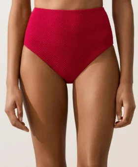 Bikini-Slip mit hoher Taille und Waffelstruktur