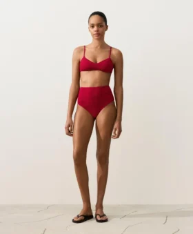 Bikini-Slip mit hoher Taille und Waffelstruktur
