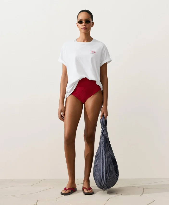Bikini-Slip mit hoher Taille und Waffelstruktur Bikini-Slip mit hoher Taille und Waffelstruktur