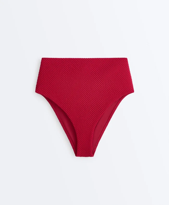 Bikini-Slip mit hoher Taille und Waffelstruktur Bikini-Slip mit hoher Taille und Waffelstruktur