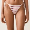 Bikini-Slip mit mittlerer Bedeckung und gestreiftem Häkelstoff mit Bindebändern
