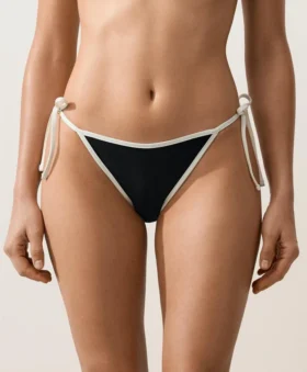 Bikinis-Slip mit mittlerer Bedeckung, Bindebändern und Kontrastbesatz