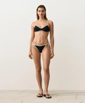 Bikinis-Slip mit mittlerer Bedeckung, Bindebändern und Kontrastbesatz