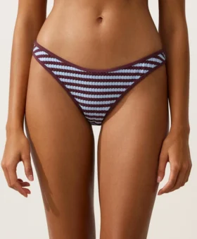 Bikinis-Slip mit mittlerer Bedeckung, strukturierten Streifen und U-Ausschnitt
