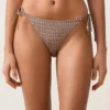 Bikinis-Slips mit mittlerer Bedeckung, Metallic-Faden-Mini-Print und Bindebändern Bikinis-Slips mit mittlerer Bedeckung, Metallic-Faden-Mini-Print und Bindebändern
