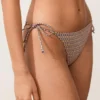 Bikinis-Slips mit mittlerer Bedeckung, Metallic-Faden-Mini-Print und Bindebändern Bikinis-Slips mit mittlerer Bedeckung, Metallic-Faden-Mini-Print und Bindebändern