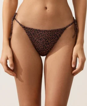 Bikinis-Slips mit mittlerer Bedeckung und Bindebändern im Leopardenmuster