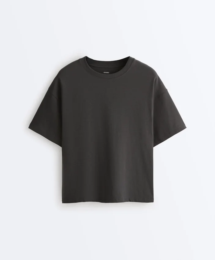 Boxy Kurzarm-T-Shirt aus Baumwollmischung Boxy Kurzarm-T-Shirt aus Baumwollmischung