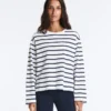 Boxy Oversize-Langarm-T-Shirt aus Baumwollmischung mit Streifenmuster Boxy Oversize-Langarm-T-Shirt aus Baumwollmischung mit Streifenmuster