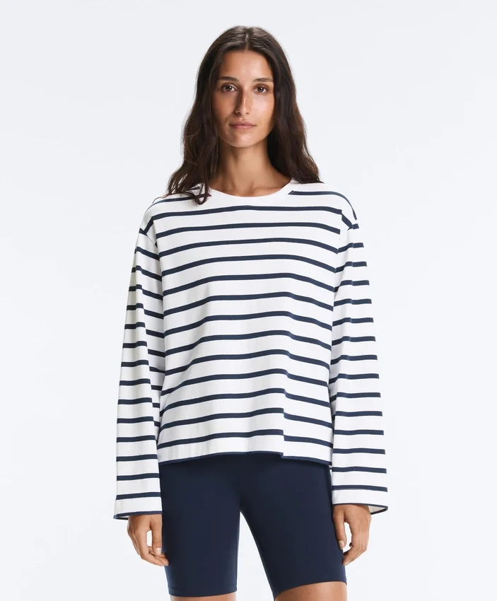 Boxy Oversize-Langarm-T-Shirt aus Baumwollmischung mit Streifenmuster Boxy Oversize-Langarm-T-Shirt aus Baumwollmischung mit Streifenmuster