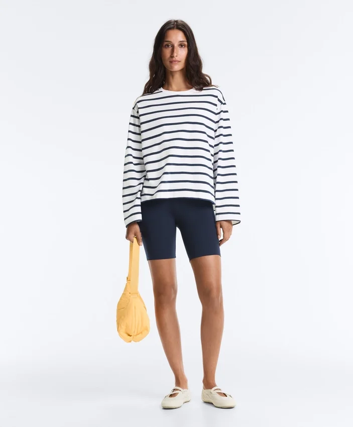 Boxy Oversize-Langarm-T-Shirt aus Baumwollmischung mit Streifenmuster Boxy Oversize-Langarm-T-Shirt aus Baumwollmischung mit Streifenmuster