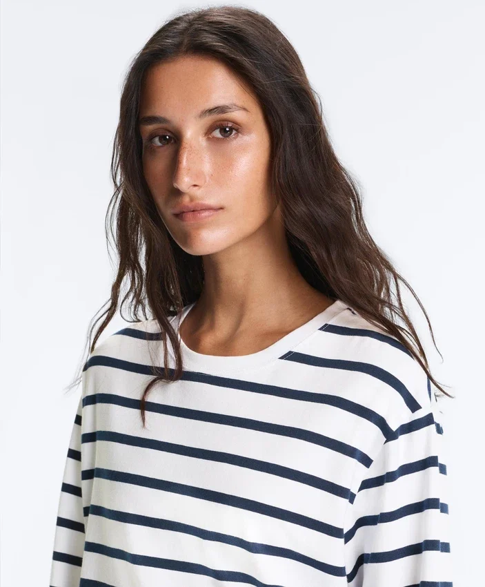 Boxy Oversize-Langarm-T-Shirt aus Baumwollmischung mit Streifenmuster Boxy Oversize-Langarm-T-Shirt aus Baumwollmischung mit Streifenmuster