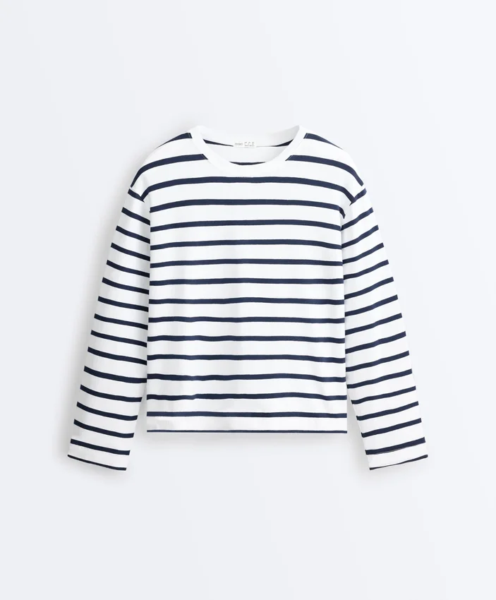 Boxy Oversize-Langarm-T-Shirt aus Baumwollmischung mit Streifenmuster Boxy Oversize-Langarm-T-Shirt aus Baumwollmischung mit Streifenmuster