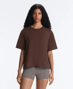 Boxy T-Shirt aus Baumwollmischung mit kurzen Ärmeln