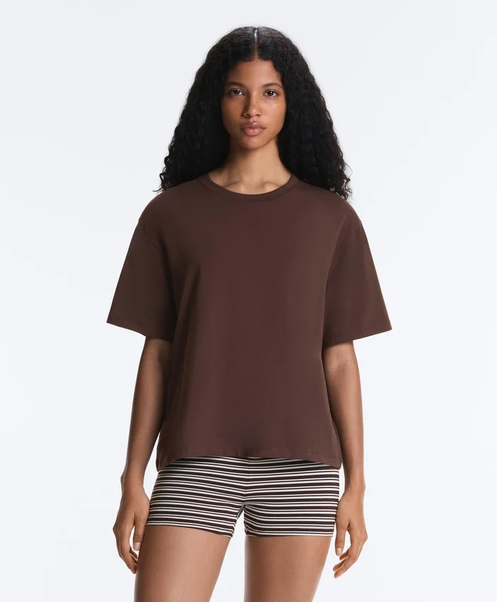 Boxy T-Shirt aus Baumwollmischung mit kurzen Ärmeln Boxy T-Shirt aus Baumwollmischung mit kurzen Ärmeln