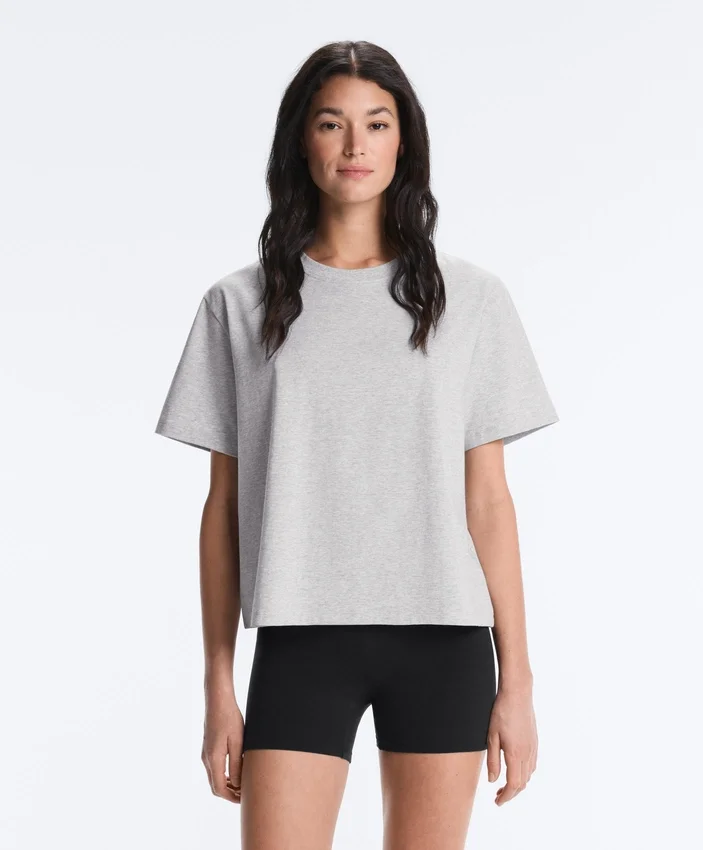 Boxy T-Shirt aus Baumwollmischung mit kurzen Ärmeln Boxy T-Shirt aus Baumwollmischung mit kurzen Ärmeln
