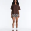 Boxy T-Shirt aus Baumwollmischung mit kurzen Ärmeln Boxy T-Shirt aus Baumwollmischung mit kurzen Ärmeln
