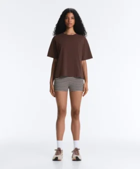 Boxy T-Shirt aus Baumwollmischung mit kurzen Ärmeln