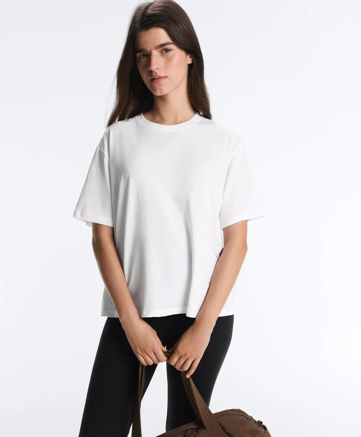 Boxy T-Shirt aus Baumwollmischung mit kurzen Ärmeln Boxy T-Shirt aus Baumwollmischung mit kurzen Ärmeln