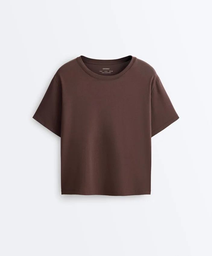 Boxy T-Shirt aus Baumwollmischung mit kurzen Ärmeln Boxy T-Shirt aus Baumwollmischung mit kurzen Ärmeln