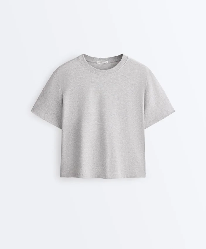 Boxy T-Shirt aus Baumwollmischung mit kurzen Ärmeln Boxy T-Shirt aus Baumwollmischung mit kurzen Ärmeln
