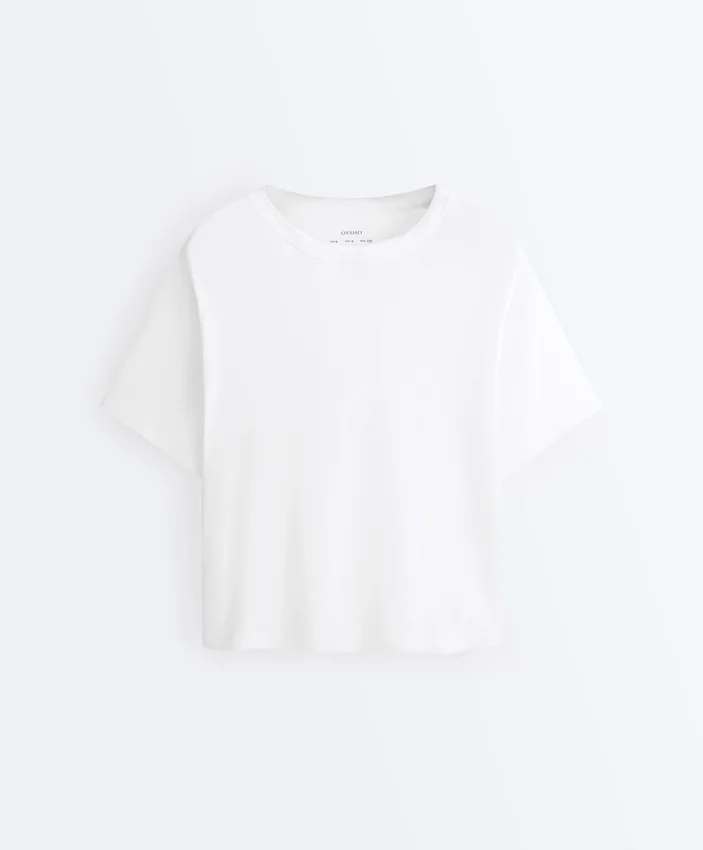 Boxy T-Shirt aus Baumwollmischung mit kurzen Ärmeln Boxy T-Shirt aus Baumwollmischung mit kurzen Ärmeln
