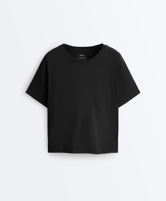 Boxy T-Shirt aus Baumwollmischung mit kurzen Ärmeln Boxy T-Shirt aus Baumwollmischung mit kurzen Ärmeln