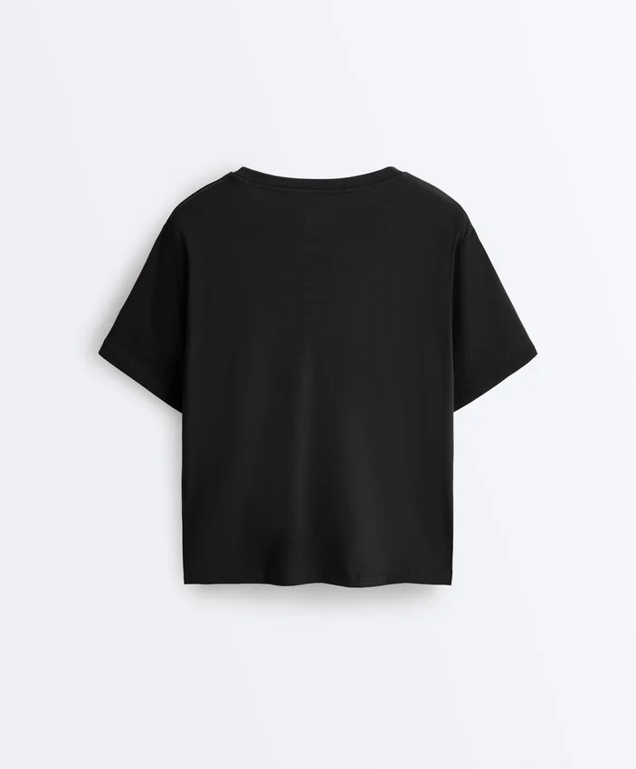 Boxy T-Shirt aus Baumwollmischung mit kurzen Ärmeln Boxy T-Shirt aus Baumwollmischung mit kurzen Ärmeln